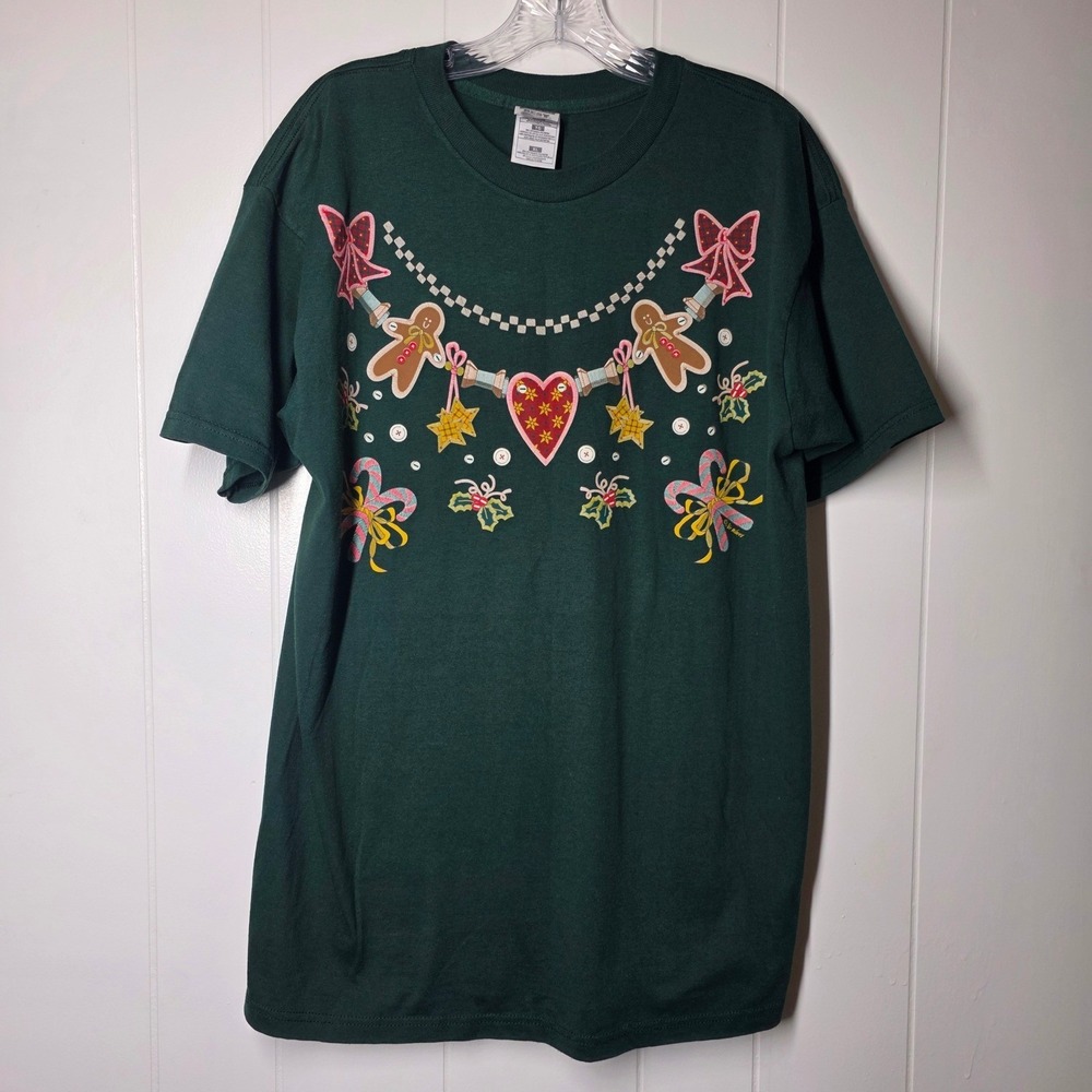 Fruit of the Loom BEST Mens Christmas T-Shirt XL Green Gingerbread Candy Cane